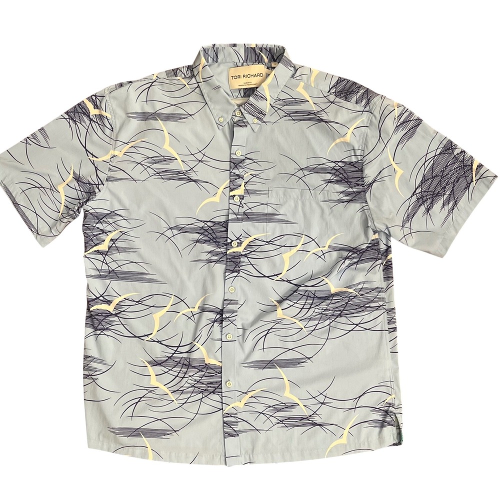 Tori Richard Button Down Shirt Mens XL Blue Abstract Seagull Tradewind Tech - Picture 2 of 9